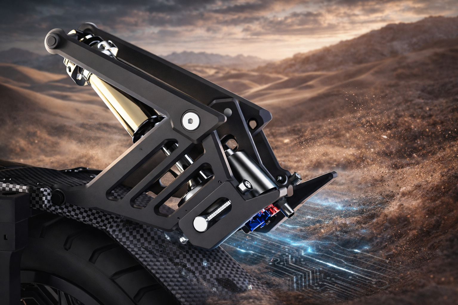 Off-road suspension linkage close-up